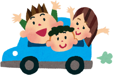 Family Enjoying a Drive in a Blue Car Illustration